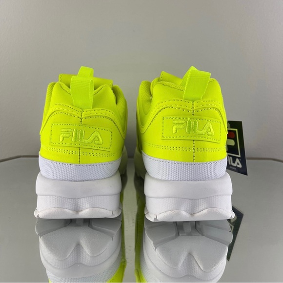 FILA Women’s Neon Safety Yellow Distruptor II Applique Chunky Sneakers - Picture 4 of 11